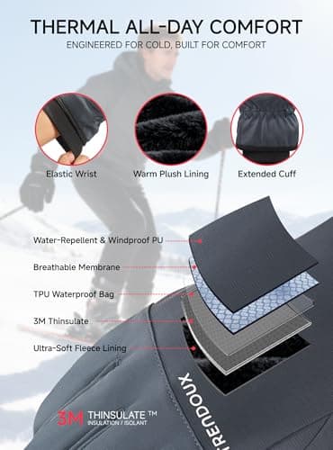 TRENDOUX Winter Gloves for Men Women Size Small - Touchscreen Fingers Thin Warm Tech with Anti-Slip 3M Grip, Lightweight Insulated Liner for Extreme Freezing Cold Weather, Indoor Outdoor Work Mitten - Thumbnail 2