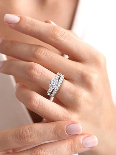 Fimewon Wedding Rings for Couples Engagement Ring Set Vintage White Gold Ring Engagement Gifts for Couples Size 6 - Thumbnail 4