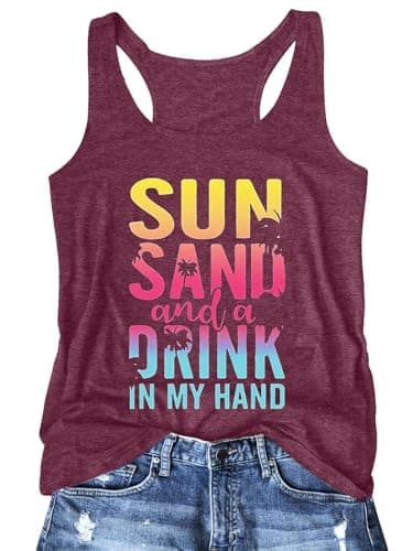 Binshre Graphic Tank Tops for Women Sun Salt Sand Vintage Graphic Racerback Tank Tops Cocoa Palm Print Summer Casual Beach O-Neck Vacation Shirt Cami - Image 1