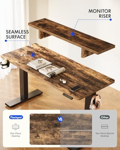 FLEXISPOT Standing Desk with Monitor Stand, 48 x 24 Inches One-Piece Electric Height Adjustable Computer Desk with Cup Holder for Home Office, Rustic - Thumbnail 3