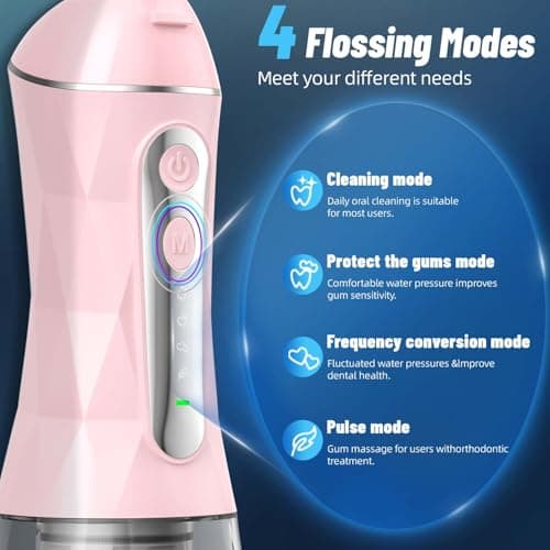 Water Dental Flosser Pick for Teeth Portable Oral Irrigator Rechargeable Travel Irrigation Cleaner 320ML Electric Flossing, IPX8 Waterproof, Waterproof Flossing Cleaning Picks for Home Travel (Pink) - Thumbnail 3