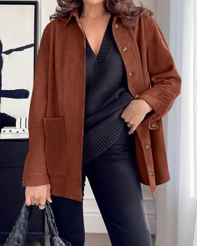 BTFBM Faux Suede Jacket Women Fall Fashion 2026 Leather Jackets Long Sleeve Button Down Winter Coats Shackets Outerwear(Rust, Medium) - Thumbnail 5