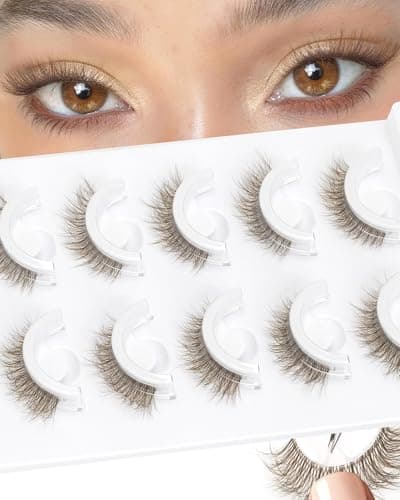 Obeyalash Waterproof Brown Self Adhesive Eyelashes,Cateye 12mm,5 Pairs Stick on False Eyelashes,Pre Glued Lashes, No Glue Needed,Wispy Glueless Lashes Reusable Self Adhesive False Eyelashes(Brown 871) - Image 1