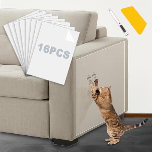 Cat Scratch Furniture Protector, Cat Scratching Mat, Trimmable Self-Adhesive Cats Claws Scratch Pads, DIY Carpet Mat Replacement for Cats Tree, Cats Wall Shelves (Transparent, 17x11.8in-16pcs) - Image 1