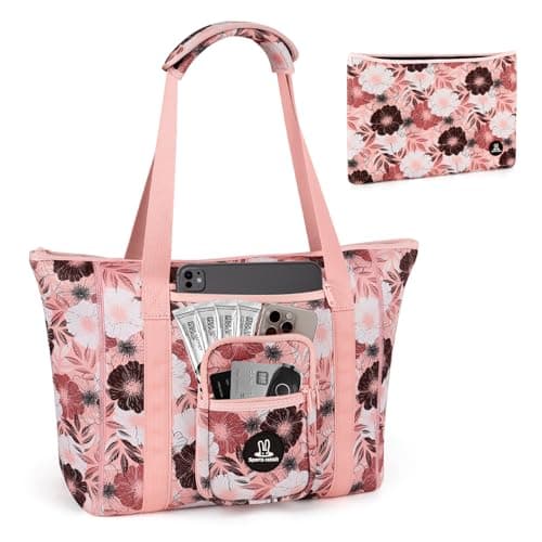 Sports rabbit Extra Large Neoprene Lunch Bags for Women – 2-in-1 Insulated Tote with 15.6" Laptop Sleeve – Fashionable, Washable Leakproof Cooler Purse & Ideal Gift for Nurses, Teachers (Pink Flower) - Image 1