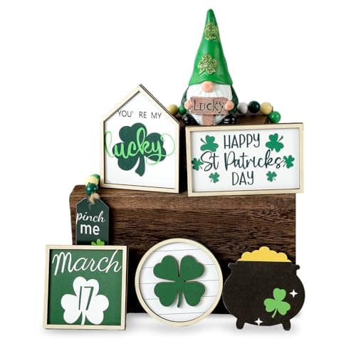 St. Patrick's Day Decorations | 7PCS St. Patrick's Day Tiered Tray Decor | Luck Shamrock Wooden Signs Irish Decor | Green Gnomes Decorations for Home Table Shelf Party | Irish Gifts - Image 1