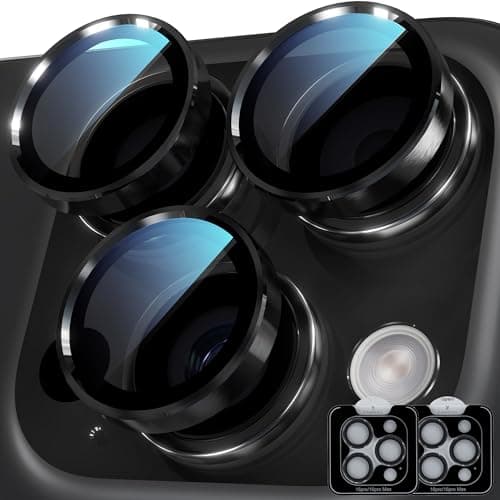 YWXTW Camera Lens Protector for iPhone 16 Pro/iPhone 16 Pro Max, [1 Step Installation Tray] Tempered Glass Screen Protector Metal Individual Camera Cover Accessories (Black Titanium-2Pack) - Image 1