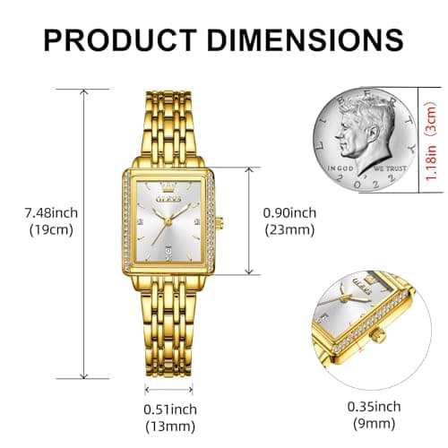 OLEVS Watch Women Gold Watches for Women Rectangle White Face Waterproof Stainless Steel Small Wrist Womens Watch Dainty Elegant Analog Quartz Ladies Watches Reloj para Mujer - Thumbnail 2