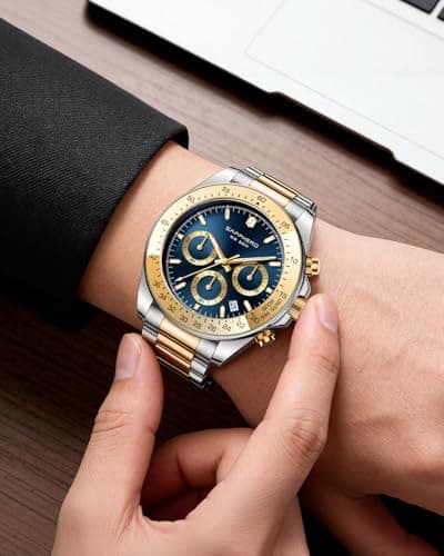 SAPPHERO Mens Watches Stainless Steel Analog Quartz Chronograph Waterproof Men's Wrist Watches Business Classic Fashion Dress Watch with Calendar Gifts for Men - Thumbnail 3