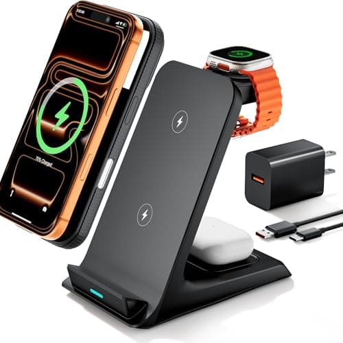 Eazpower Wireless Charger for Thick Cases of 10MM/Otterbox/Heavy Duty, 3 in 1 Charging Dock for iPhone 17 16 15 14 Pro Max, Phone Stand Charging Station for Multiple Devices for Apple Watch/AirPods - Image 1