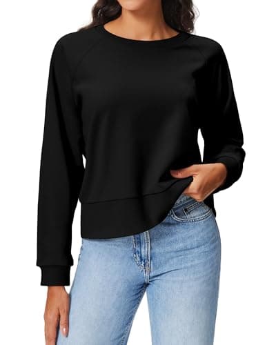 Stelle Womens Sweatshirt Cropped Long Sleeve Tops Loose Fit Dressy Crew Neck Fall Pullover Travel Clothes Black Small - Image 1
