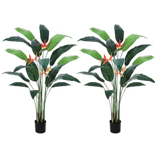 Artificial Bird of Paradise Plant 7 ft(84 in) Fake Palm Tree for Indoor Outdoor Modern Decor Faux Tree for Home Office Perfect Housewarming Gift with 17 Trunks Faux Leaves & 3 Flowers 2 Pack - Image 1