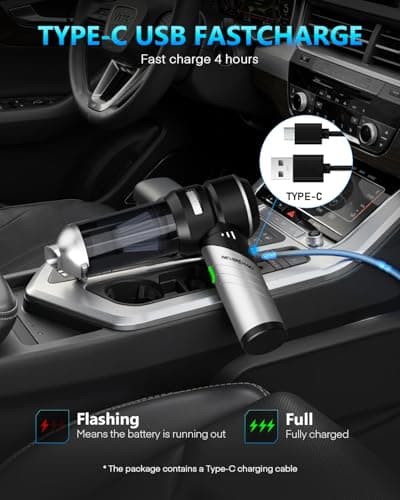 NEVERLAND Handheld Vacuum Cordless Car Vacuum - 15000PA High Power 4-in-1 Portable Foldable Small Detailing Kit, Rechargeable Hand Held Vacuum for Car Home Office - Thumbnail 6