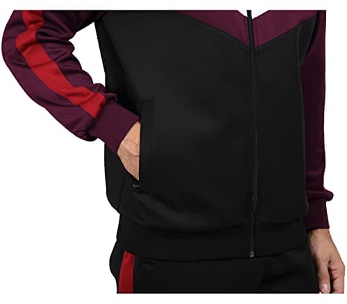 Sun Lorence Jogging Track Suits for Men Sets 2 Pieces with Full Zip Running Sports Outfits Suits for Men Black Red Medium - Thumbnail 5