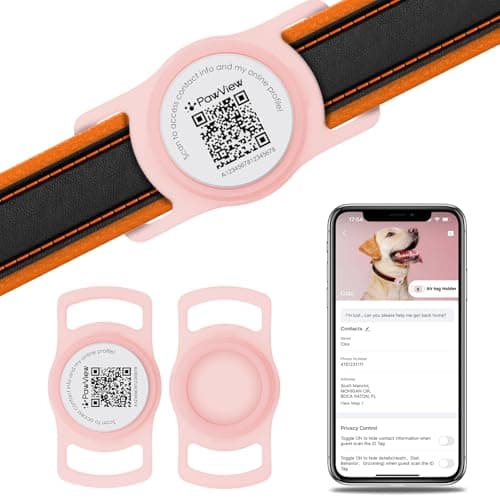 for Airtag Dog Collar Holder with QR ID Tag, Glow in the Dark, Fluorescent Waterproof Silicone for Airtag Case for Dog Collars, Scan for Instant Alert, Emergency Contact, Pet Profile (Pink) - Image 1