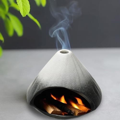 Ceramic Palo Santo Holder - Fuji Mountain Shape Incense Stick Burner, Heat-Resistant Ash Catcher for Yoga, Meditation & Aromatherapy, Zen Home Decor with Gift Box (Black and White)