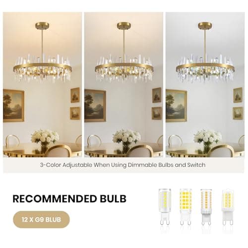 APBEAMLighting Modern Crystal Chandeliers Large for Dining Room, 12 Lights Round Chandelier 2-Tier Light Fixture Ceiling Hanging Lighting for Living Room Kitchen Island Entryway Foyer (31.5'') - Thumbnail 4