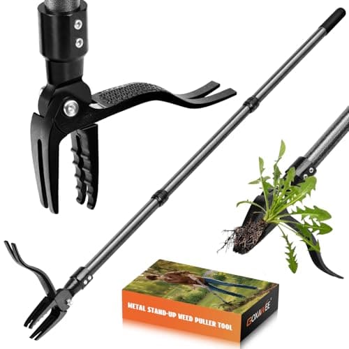 GOXAWEE Metal Stand Up Weed Puller Tool - 45" Garden Weeding Tool with Steel Long Handle & 4-Claw Steel Head - Effortlessly Remove Weeds Without Bending/Kneeling - All Steel Construction - Image 1