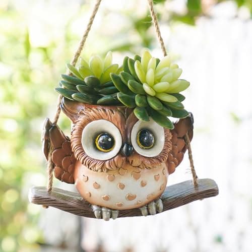 Swing Owl Hanging Planters for Indoor Plants, Cute Small Succulent Pots with Drainage Hole, Unique Resin Plant Hangers Outdoor, Hanging Plant Holder for String Of Pearls, Gift Ideas for Mother - Image 1