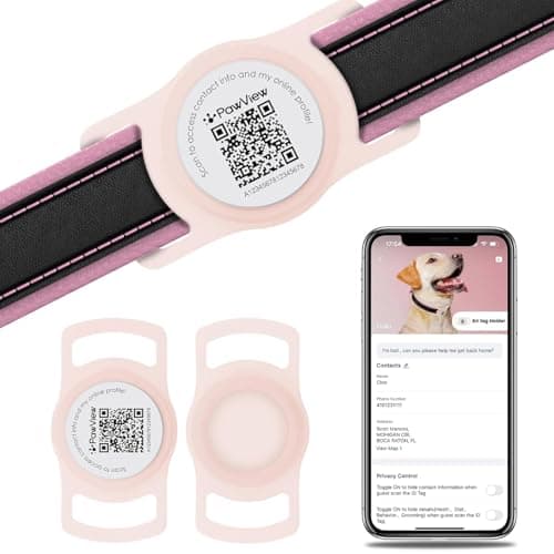 for Airtag Dog Collar Holder with QR ID Tag, Glow in the Dark, Fluorescent Waterproof Silicone for Airtag Case for Dog Collars, Scan for Instant Alert, Emergency Contact, Pet Profile (Blissful Pink) - Image 1