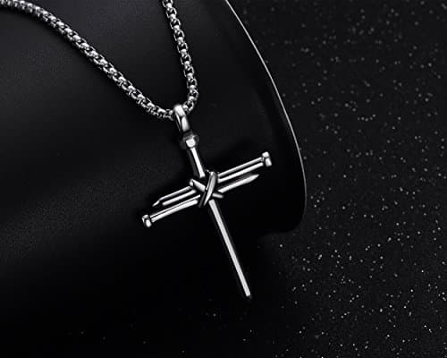 Rehoboth Men's Stainless Steel Nail Cross Pendant Necklace With 24 Inch Chain for Men Silver - Thumbnail 3