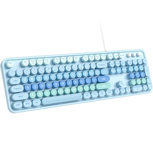 Dilter Large Print Wired USB Keyboard, 104 Keys Full Size Typewriter Keyboards, Plug and Play Office Computer Keyboard with Number Pad for Windows, PC, Laptop, Desktop (Blue Colorful) - Image 1