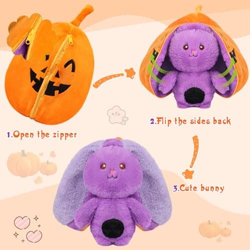 MIAODAM Bunny Stuffed Animal Plush,Reversible Pumpkin Bunny Plushies Pillow, Cute Rabbit Plush Toy Gift for Baby Toddler Girls Boys (11inch) - Thumbnail 2