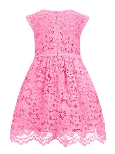ALLOVIN Girls & Toddlers Sleeveless A-Line Lace Party Dress Birthday Wedding & Flower Girl Dress with Beaded Bowknot | Rose Pink | 6-7Y - Thumbnail 4