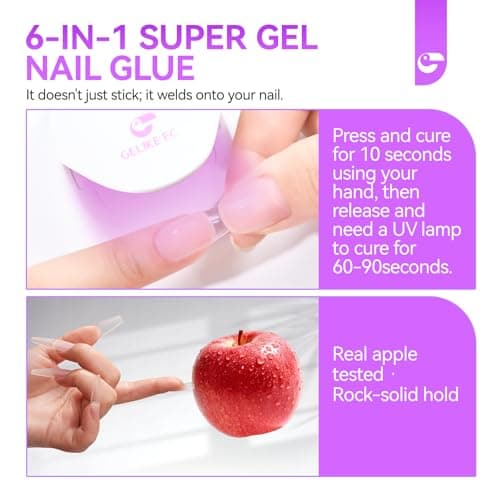 Gelike EC 6 in 1 Nail Glue Gel: 2 Pcs Gel Nail Polish for Press on Nails - Nail Glue Strong Easy and Long Last for False Acrylic Tip - Base Coat for Salon Home Polish - Thumbnail 2
