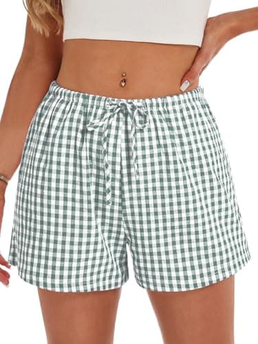 GKBK Boxer Shorts for Women Gingham Pajama 2026 Summer Spring Casual Lounge Sleep Plaid Checkered Shorts Y2K Beach Bottoms Green White Plaid M - Thumbnail 4