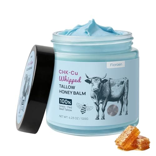 Fioraen 25,000ppm GHK-Cu Copper Peptides Whipped Beef Tallow for Skin, Grass Fed Tallow and Honey Balm with Manuka Honey & Vitamin E, High Potency Anti Aging Face Moisturizer for Firming & Repair 4oz - Image 1