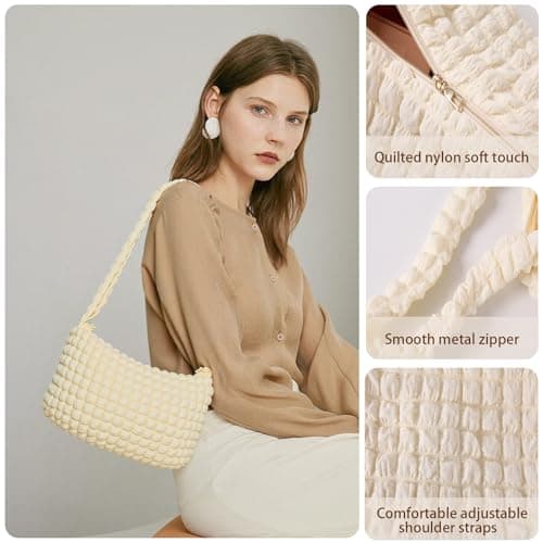 Women's Travel Tote Bag, Soft and fluffy Quilting Shoulder Bag, Crossbody bag with compartments and zipper，Suitable for Women's Daily Work and Trave（Rose Pink） - Thumbnail 3