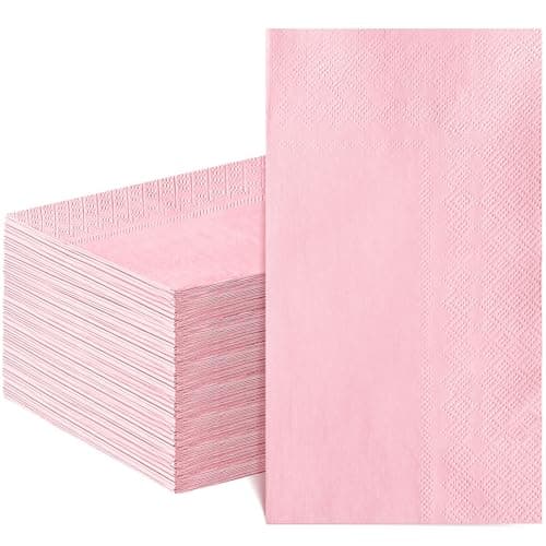NatNarr 60 Pcs Pink Napkins, Disposable Hand Towels for Bathroom Light Pink Guest Dinner Napkin for Mothers Day，Wedding, Baby Shower, Bathroom - Image 1