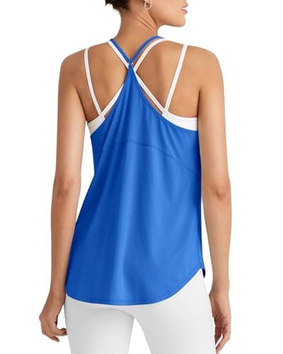 G4Free Tennis Tank Tops for Women Lightweight Razor Back Tanks Athletic Sports Running Yoga Top Loose Fit (Blue,XXL) - Image 1