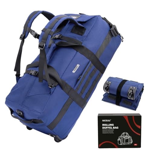 80L Rolling Duffel Bag with Straps, Wheeled Foldable Travel Bag,Travel Bag with Wheels(Blue（Adjustable handle）) - Image 1