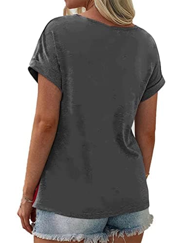 Womens Color Block Short Sleeve Tops Casual Summer T-Shirt - Thumbnail 3