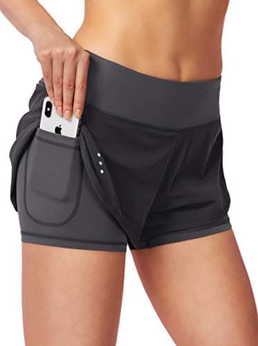 Soothfeel Women's 2 in 1 Running Shorts Workout Athletic Gym Yoga Shorts for Soothfeel Women with Phone Pockets Dark Grey - Image 1