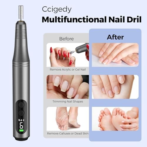 Electric Nail Drill Kit, Electric Nail File Cordless Nail Drill Machine for Acrylic Gel Dip Powder Nails, Professional Portable Manicure Pedicure Rechargeable Lightweight for Home Salon Use - Thumbnail 5