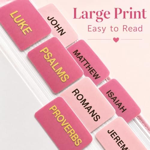 JIAANNING Pink Bible Tabs for Women, 90 Pcs Laminated Gold Foil Large Print Index Tabs, Easy Navigation Tabs for Bible Study & Journaling, Feminine Style - Thumbnail 4