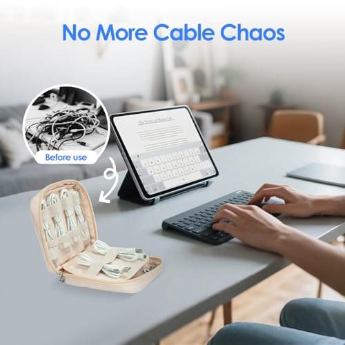 LENTION Tech Organizer Pouch Water Resistant, Compact Cable Bag for Macbook Charger, Power Bank, USB Cables, Earphones - Travel & Daily Electronics Case (Beige) - Thumbnail 6