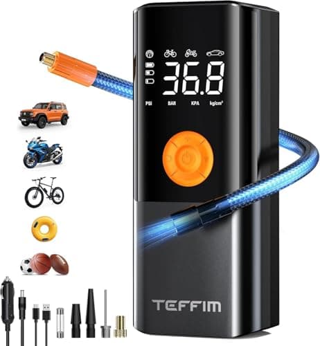Teffim Tire Inflator Portable Air Compressor, Air Pump for Car Tires with LED Light, Cordless Tire Pump with Pressure Gauge,Tire Inflator for Car, Motorcycle, Bike - Image 1