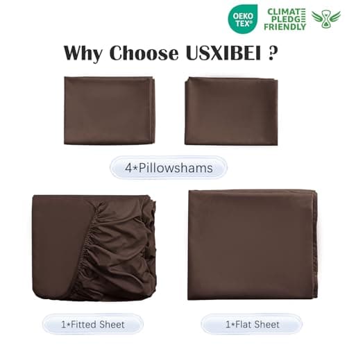 USXIBEI 6 Piece Full Sheet Set – Breathable & Cooling Bedding Set with 18-24 Inch Deep Pockets - 1 Flat & 1 Fitted Sheet & 4 Pillowcases（Full Dark Brown - Thumbnail 5