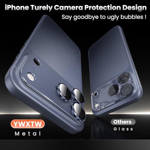 YWXTW Designed for iPhone 17 Pro Camera Lens Protector, [1:1 Perfect Fit] Full Coverage Matte Metal Tempered Glass Camera Screen Cover Accessories, Case Friendly (Deep Blue, iPhone 17 Pro) - Thumbnail 2