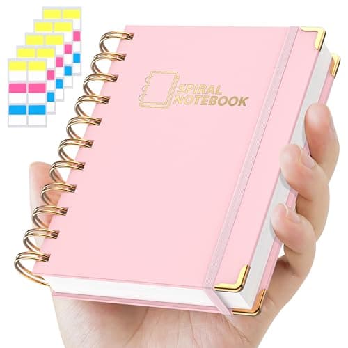 MSTONAL Lined Spiral Journal Notebook for Women Men, Small Pocket A6 300 Pages, College Ruled Hardcover Notebooks for Work and Note Taking, Journals for Writing - Pink