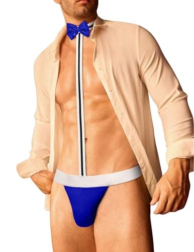 Avidlove Men's Sexy Mankini Thong Swimsuit Suspender Swimwear Mens Low Rise Lingerie with Bow Tie Blue XX-Large(Refer to the updated sizes) - Image 1