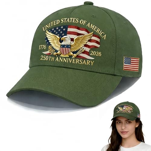 SOIMOE 250 Anniversary USA Hat for Men Women,Eagle Printed Adjustable Baseball Cap,Patriotic 250th Gift for Husband,Veteran(Green) - Image 1