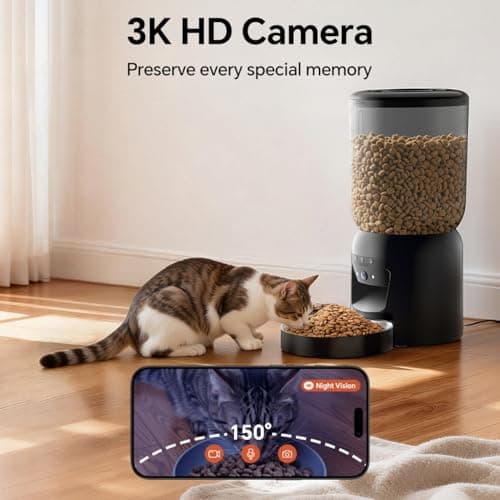 Automatic Pet Feeder with 3K HD Camera & App Control - Smart Dog Cat Feeder, 2.4G/5G WiFi, 2-Way Audio, Night Vision, Slow Feed, 6L Capacity, Battery Backup, Anti-Jam, Freshness Seal,Black - Thumbnail 2