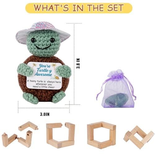 Gifts for Her/Him, Positive Crochet Animals with Fragrance, Birthday Gifts for Women Men, Includes Motivational Cards and a Wooden Base for Son Mom Dad Daughter Sister Friend - Thumbnail 2