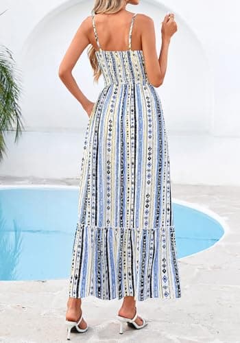 BTFBM Summer Dresses for Women 2026 Sleeveless Spaghetti Strap High Waist Boho Beach Vacation Clothes Spring Maxi Dress(Print Blue Apricot, Large) - Thumbnail 3