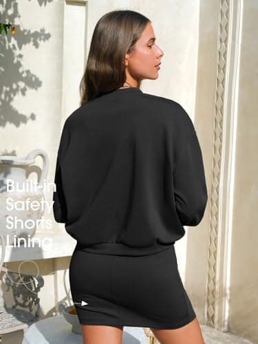 EXLURA Womens 2 Piece Skirt Sets Long Sleeve Mock Neck Sweatshirt Skort Matching Set Casual Airport Travel Spring Outfits - Thumbnail 5